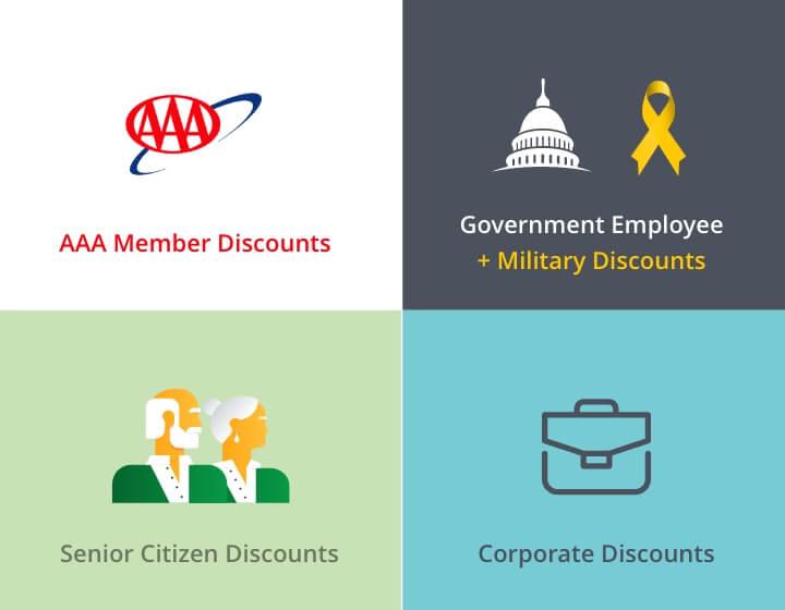 AAA logo, capitol and ribbon, senior citizens, briefcase