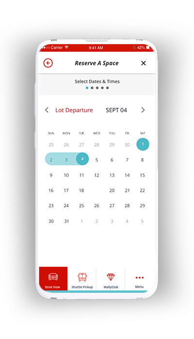 Smartphone with WallyPark app calendar image