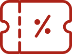 Red outline of a ticket with a percentage symbol (%) in the center, representing a discount or coupon offer, on a light background.