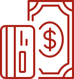 Red outline icons of a credit card and a paper bill with a dollar sign, representing payment methods or financial transactions, on a light background.