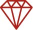 A simple red outline drawing of a cut diamond with geometric facets, displayed on a white background.